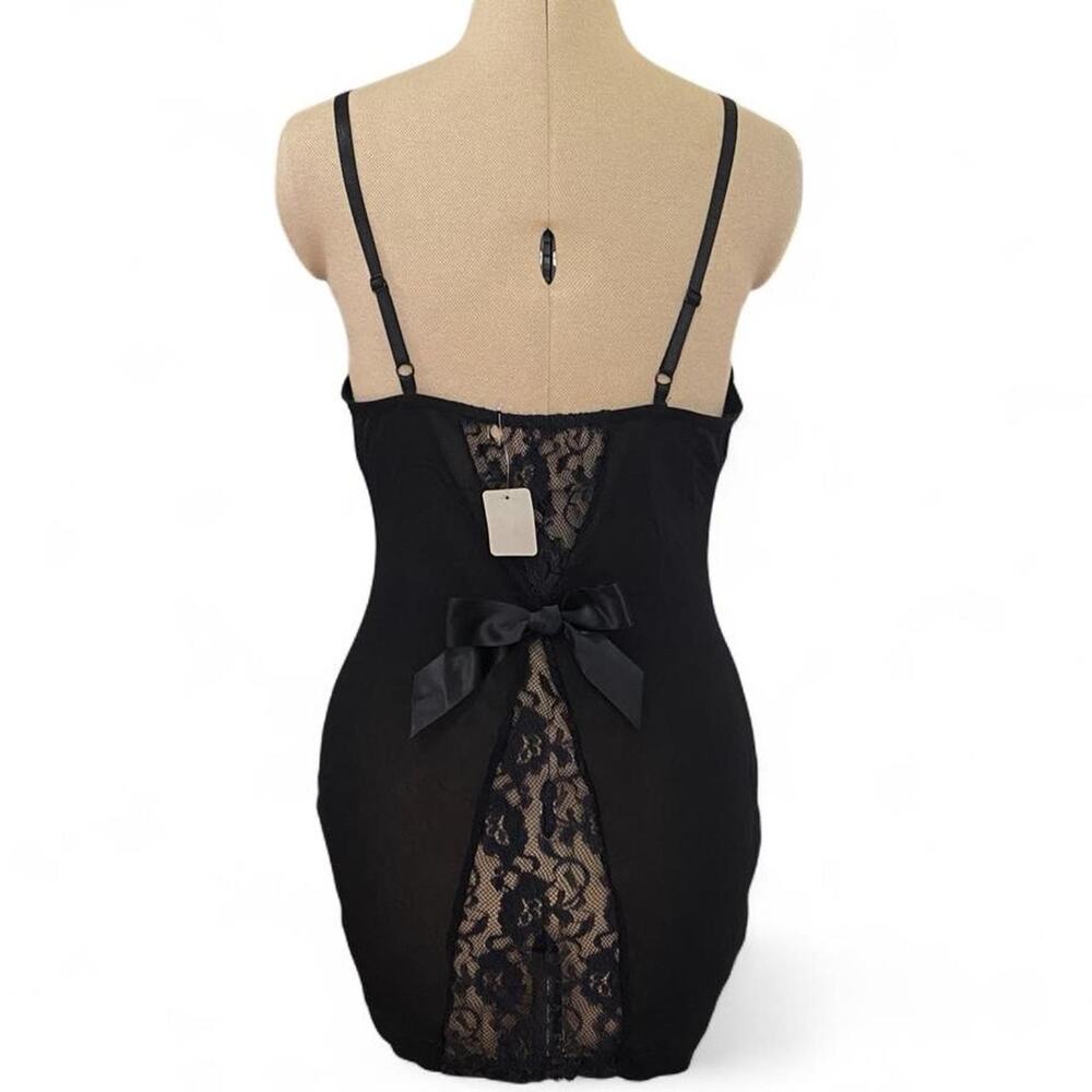 Black mesh lace slip dress with bow detail, size S
